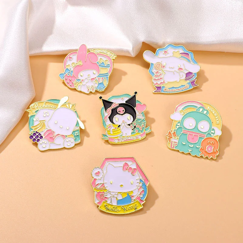 1PCS Sanrio Pins Hello Kitty Kuromi Badges Brooch Cinnamoroll Cartoon Metal Lapel Pins For Student Backpack Jewelry Gift