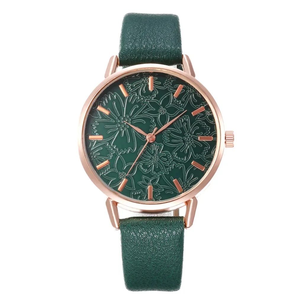 Reloj de pulsera de cuarzo con flores en relieve para mujer, relojes de acero inoxidable femeninos de lujo, reloj femenino informal