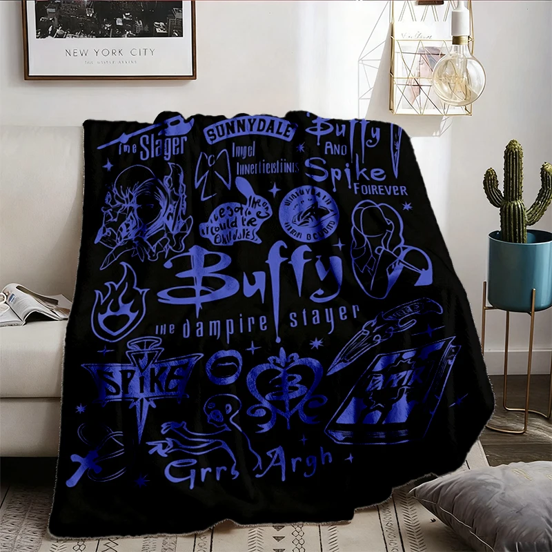 Buffy the Vampire Slayer Doodle Art Flannel Blanket, Buffy Summers Spike Flannel Throw, Vampire Warm Blanket