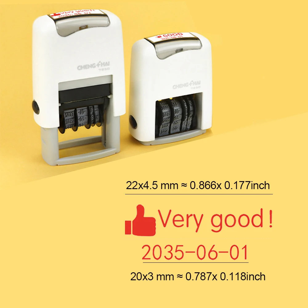 English Teacher Stamp with Adjustable Date Reward Seal PASS Good Perfect OK A+ Customize Praise Date Roller Stamp for Students
