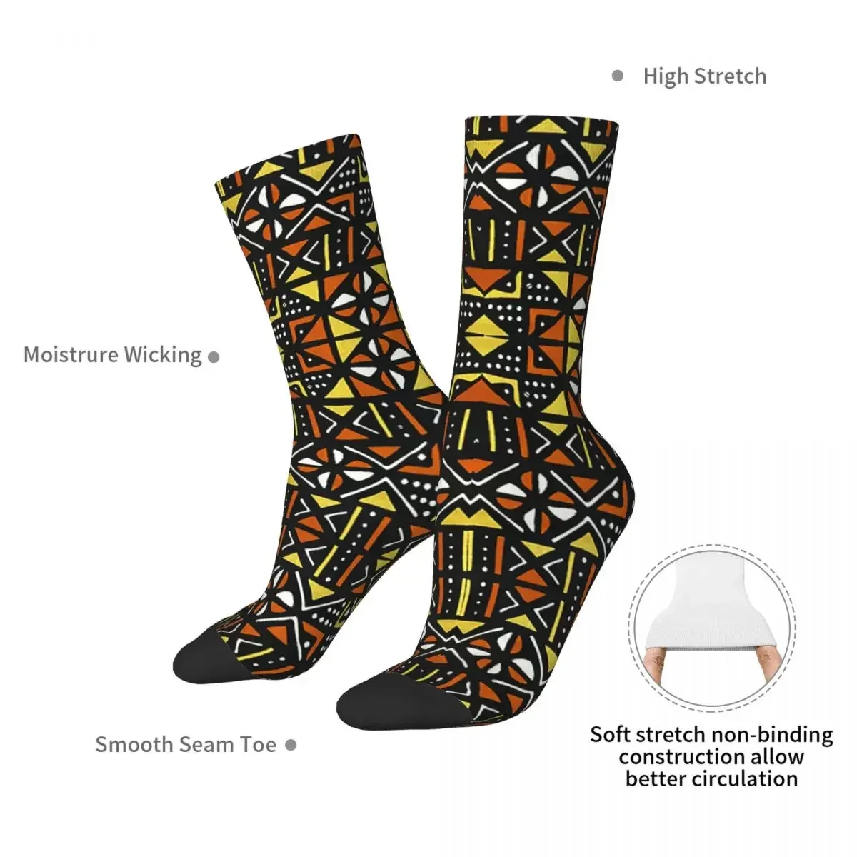 African Bogolan Mudcloth Pattern Socks Harajuku High Quality Stockings All Season Long Socks for Unisex Birthday Present