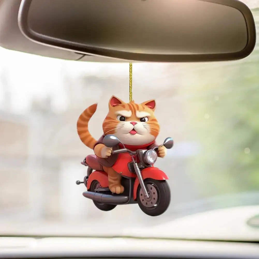 Cycling Kitten Pendant Car Ornament Acrylic Car Pendant Cute Cartoon Cat Christmas Tree Decoration for Car Rearview Mirror