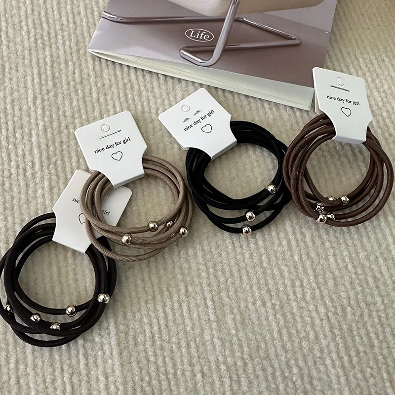5Pcs Basic Rubber Band Ponytail Small Gold Ball Hair Band Headrope Simple Hair Rope Texture Headgear Hair Accessories