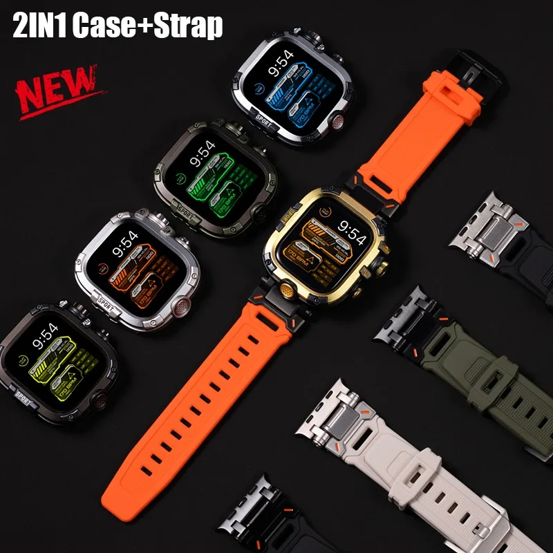 PC-Gehäuse + Armband für Apple Watch Ultra 3/2 49 mm 46 44 45 mm, Silikonband, wasserdichte Legierungsabdeckung, Iwatch-Serie 11 10 9 8 7 Armband