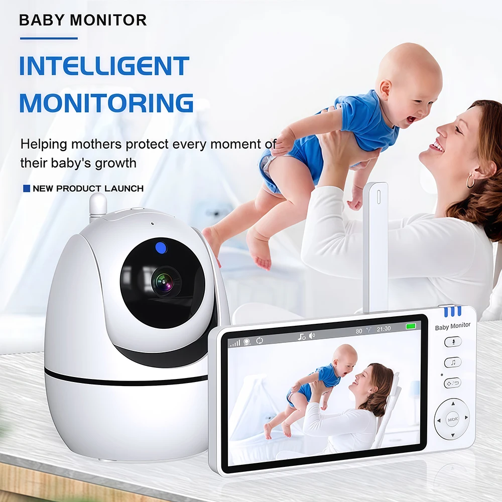 

5'' IPS Video Baby Monitor with Pan Tilt Camera 3500mAh Battery Two Way Audio Intercom Auto Night Vision Kids Security Camera