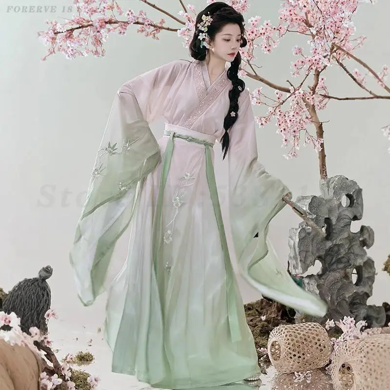 

Wei Jin Hanfu комплект китайская традиционная фея косплей костюм новинка старинное платье весна осень вышивка одежда династии Тан