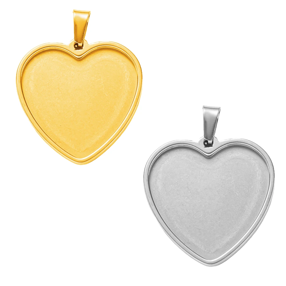 

5 шт., подносы для подвесок в форме сердца из нержавеющей стали, заготовки для подвесок, камея, ободок, кабошон, настройки для фото, очарование или ожерелье с кабошоном