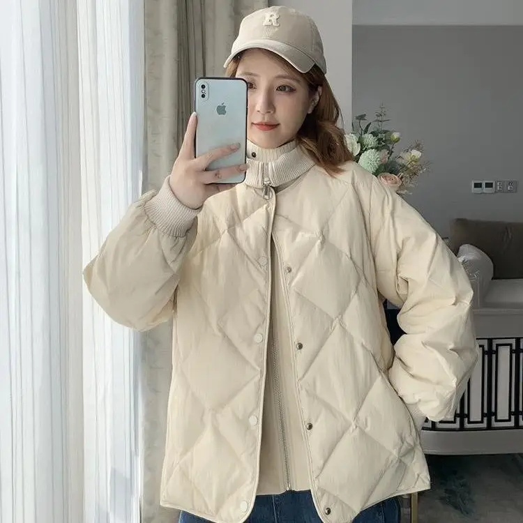 Autumn and Winter New Women's Down Jacket Commuter Splicing Knitted Stand Collar Short Jacket