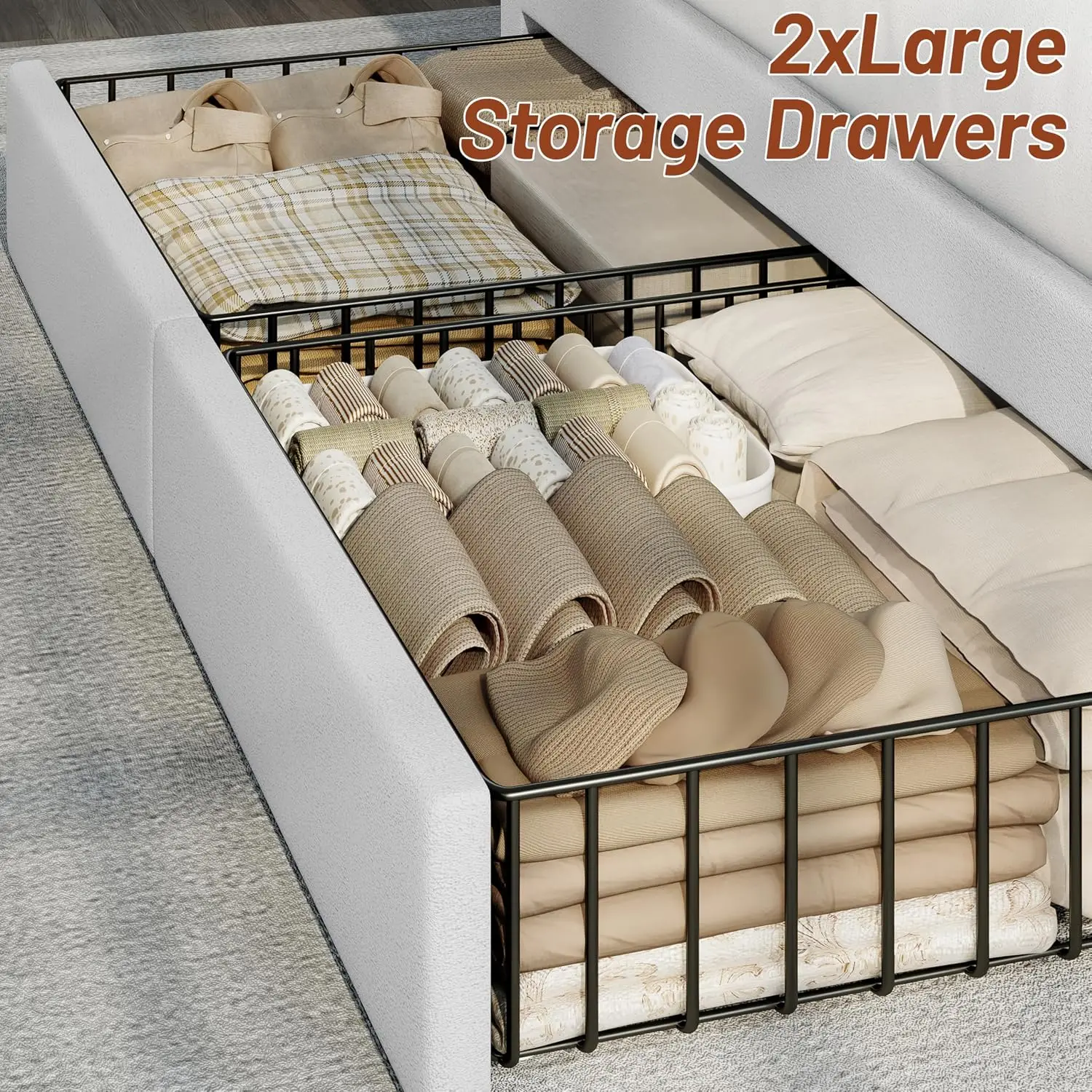 Queen Bed Frame 2-Tier Storage Headboard & 4 Drawers, Customized image 5