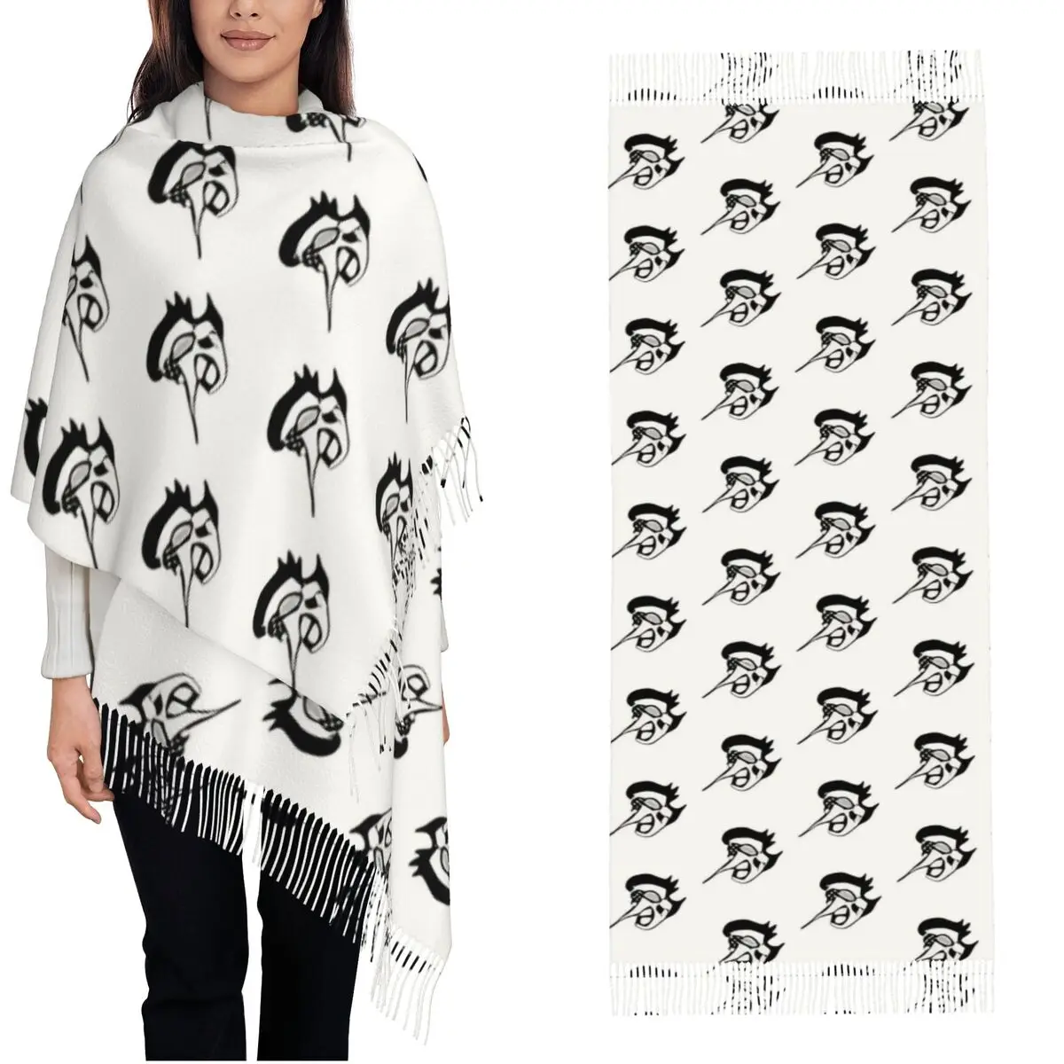 Womens Tassel Scarf Spamton Design Long Winter Fall Shawl and Wrap Deltarunes Video Games Daily Wear Cashmere Scarf