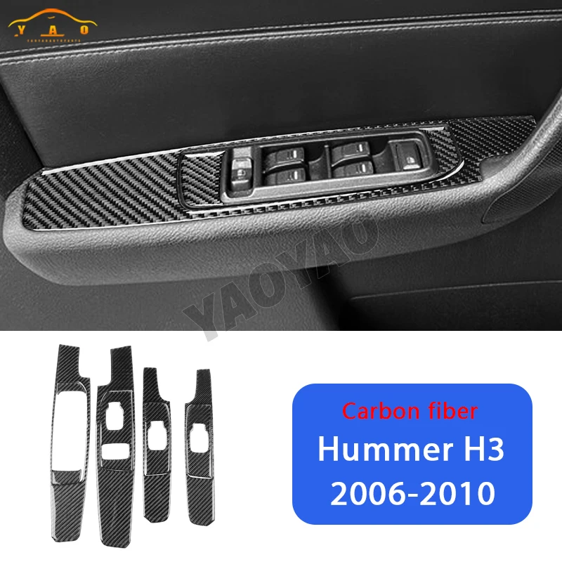 ألياف الكربون ل هامر H3 2006 2007 2008 2009 2010 نافذة السيارة رفع لوحة التحكم اكسسوارات الديكور الداخلي للسيارة