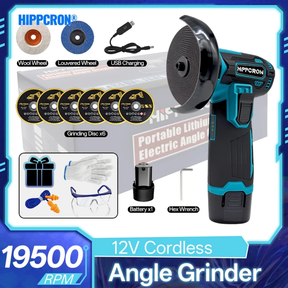 

Hippcron Portable Cordless Angle Grinder Versatile Power Tool Perfect for Family DIY Polishing and Grinding task Gift for Father