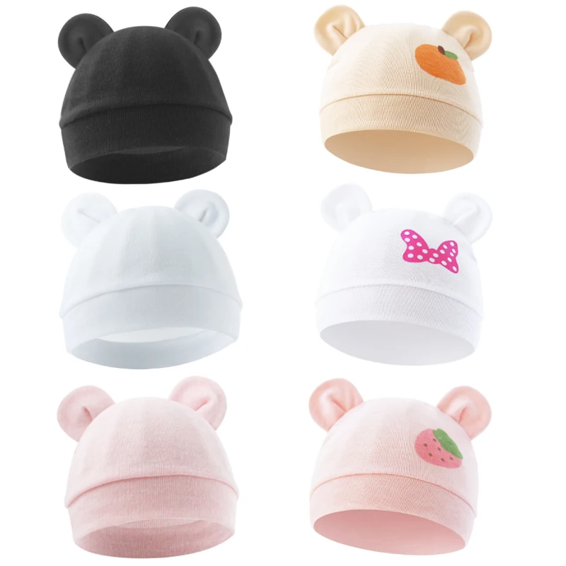 

17 Colors 0-6M Newborn Hat for Girls Boys Beanie Cute Ear Turban Hats Cotton Infant Bonnet Solid Color Kids Cap Baby Accessories