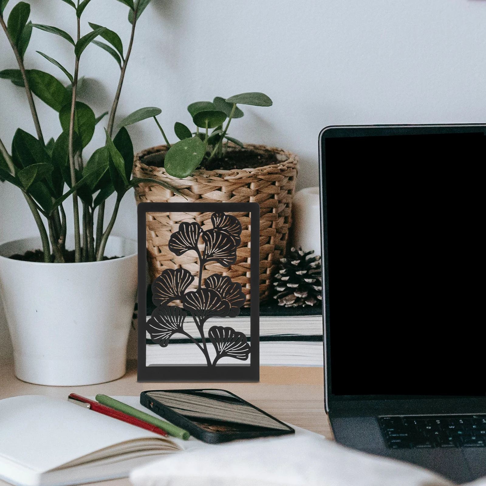 

2pcs Ginkgo Bookend Iron Metal Book Ends Heavy Duty For Home Office Iron Bookend Study Organization Non-Slip Base