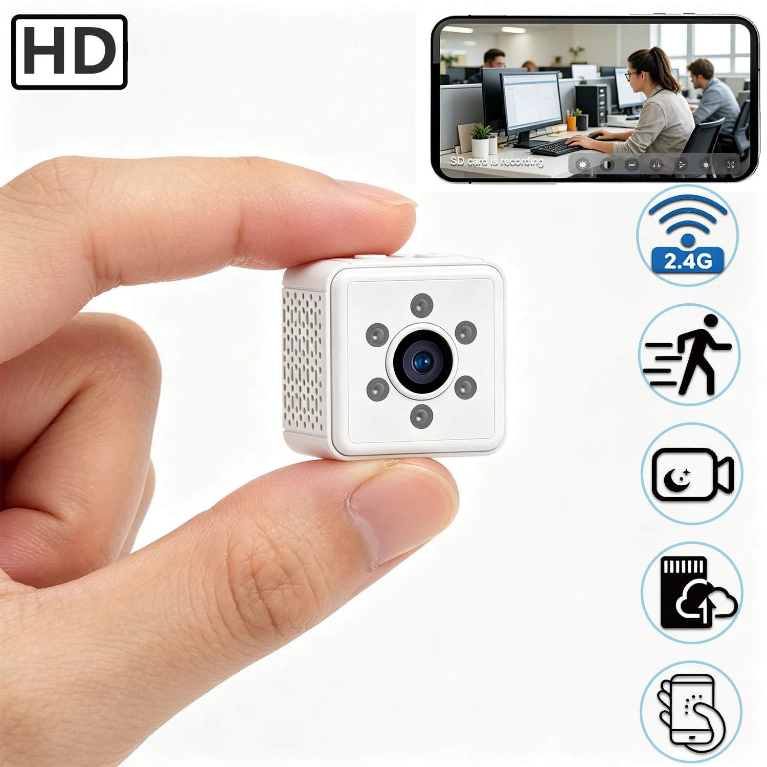 Image of Nächste Generation Mini Kabellose Sicherheitskamera Tragbare Intelligente Innen-Nanny-Cam mit Bewegungsalarmen