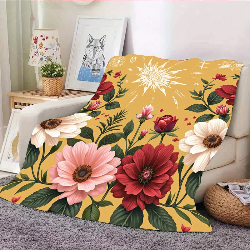 1pc cobertor de flanela vintage floral sunburst cobertor para decoração aconchegante da sala de estar