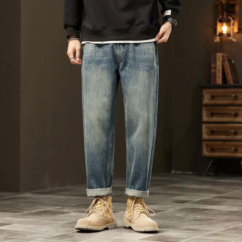 

Мужские уличные свободные джинсы-шаровары, классические модные универсальные повседневные брюки в стиле ретро, уличные хип-хоп Y2k, брендовая мужская одежда