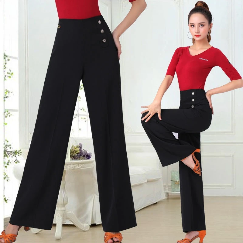 Pantalon de danse latine personnalisé, pratique sociale, jambes larges, costume de danse moderne, taille haute, Gitaba, vêtements pour femmes