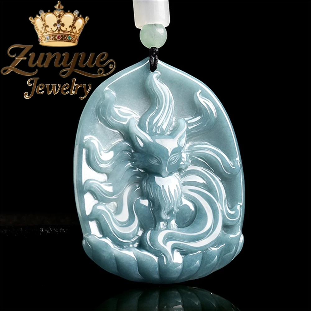

Натуральный нефрит А-класса, голубой водный дух, лиса, девятихвостая подвеска в виде лисы, уникальные подвески, клейкий нефритовый кулон, ювелирные изделия