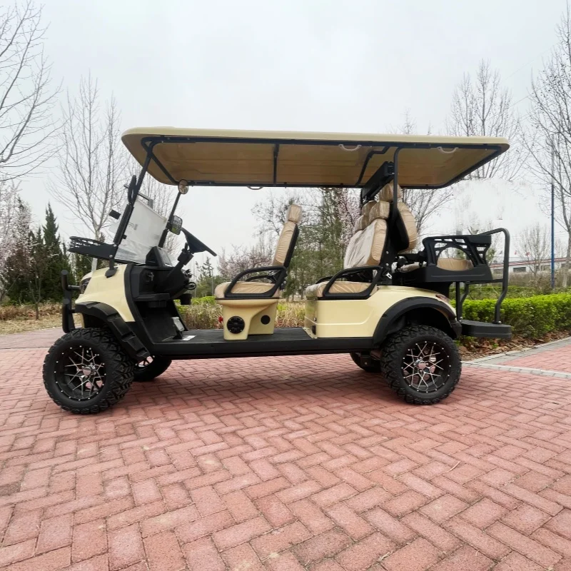 2026 All Terrain Golf Cart,60V 72V Lithium Battery Electric Golf Cart Brown Seat With Headrest Soundbar 14-Inch Tires