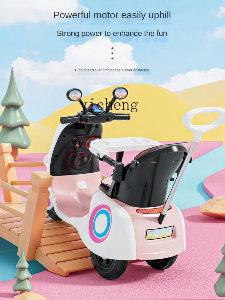 XL Children's Electric Car Three Wheeled Motorcycle Baby Carriage Can Sit for People Baby Hand Push