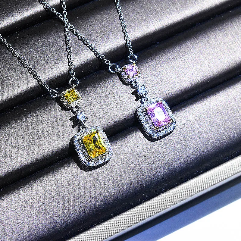 Fashionable S925 Sterling Silver Necklace Featuring Full Diamond Colored Treasure And Elegant Zircon Pendant Luxury New Jewelry
