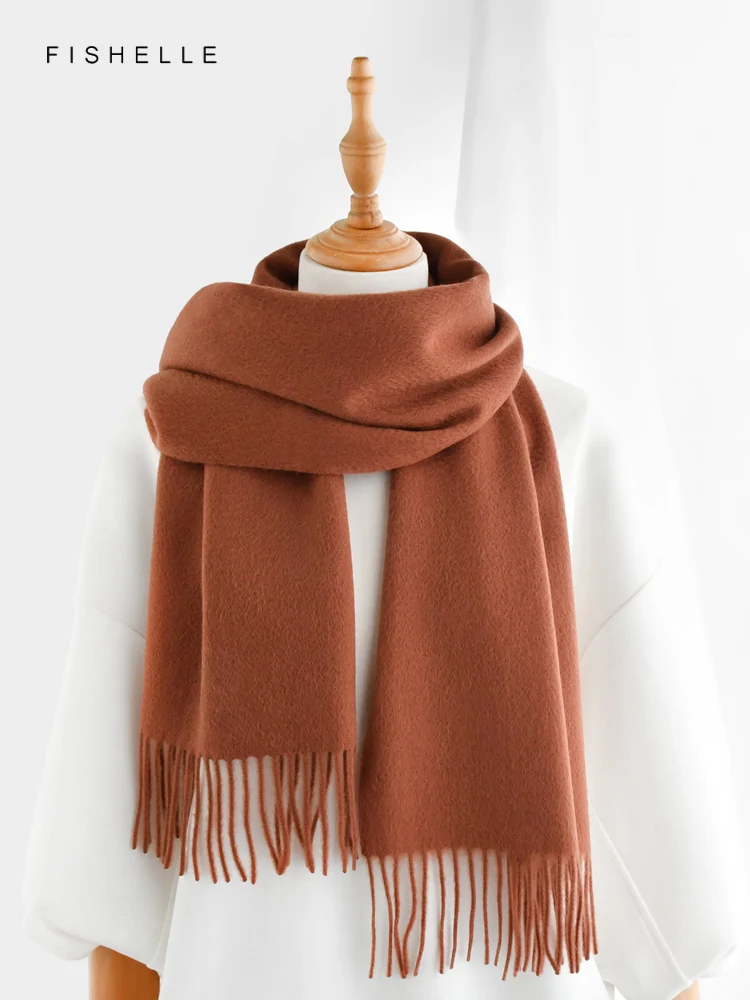 New Solid Classic Caramel Camel Pure Cashmere Scarf Women\'s Winter Warmth Scarves Men\'s New Year Birthday Adults Luxury Gifts