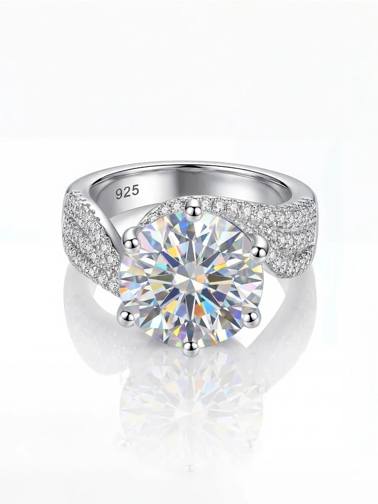 Luxuriöse 5CT Funkelnde Große Moissanit-Diamantringe für Damen, Prachtvolle Dreireihige Zirkon Echte 925 Silber Hochzeits-Feinjuwelen – Detail 6