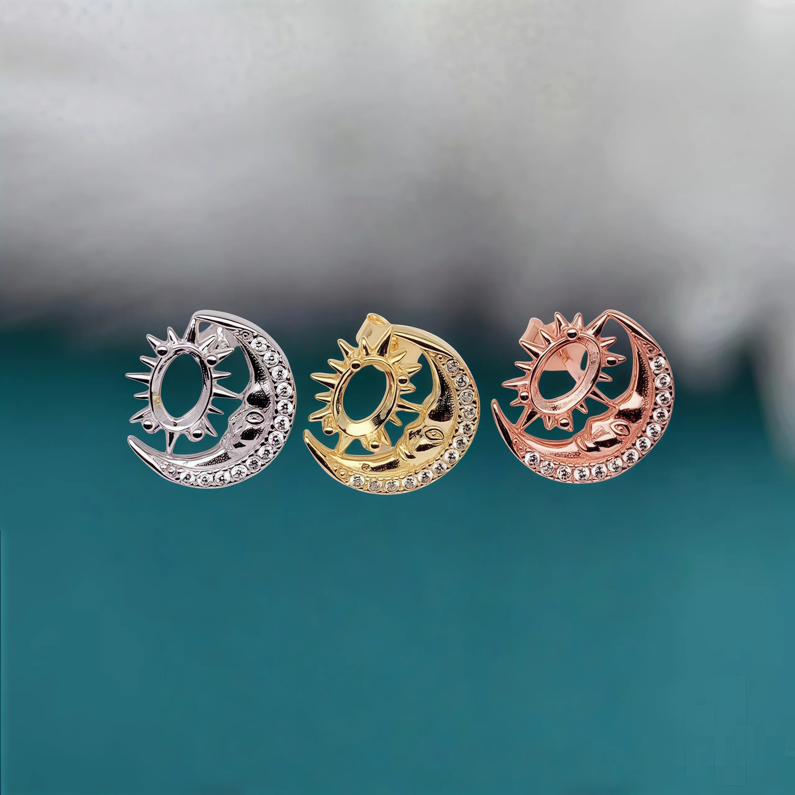 L 4*6mm Oval Stone Settings S925 Sterling Silver DIY Empty Earring Holder Sun Moon Fine Design Light Luxury 3 Colors for Woman