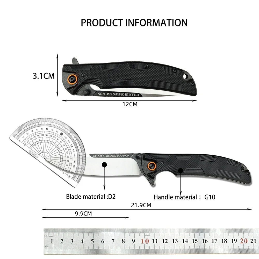 Cuchillo plegable de bolsillo de seguridad, multiherramienta EDC de autodefensa militar, hoja D2, mango G10, cuchillos tácticos de utilidad para exteriores