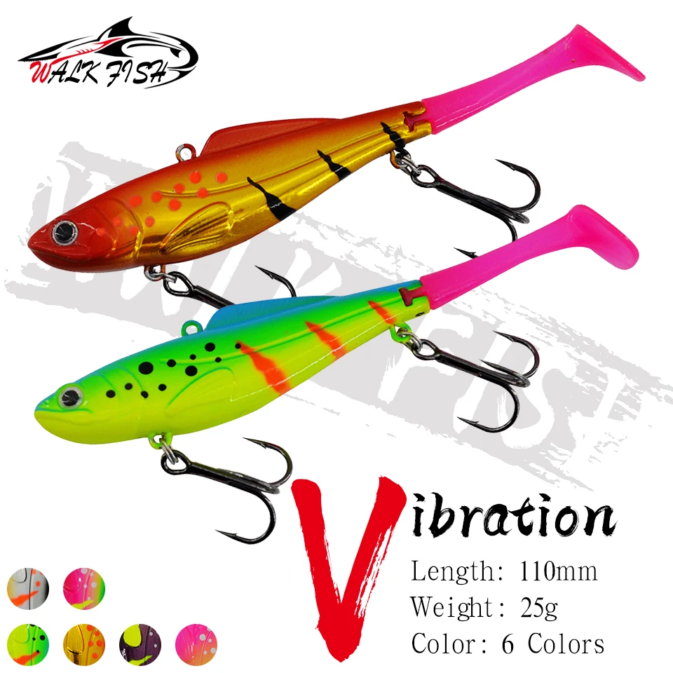 WALK FISH Neu 1 Stück 11cm/25g Sinkender Winter-Eis-VIB-Angelköder mit Weichem Schwanz, Künstlicher Vibrationsköder, Harter Köder, Crankbait