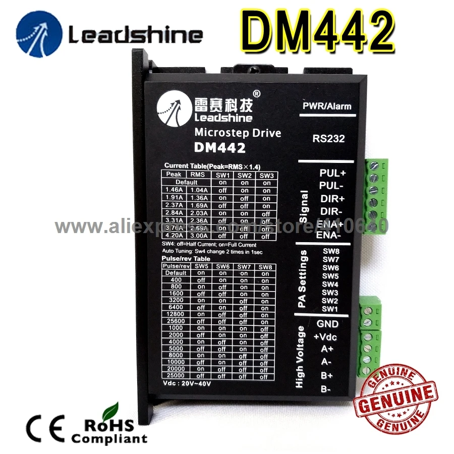 

Leadshine DM442 2 Phase 32 Bit DSP Digital Stepper Drive with Max 40 V DC Input Voltage and Max 4.2 Output Current