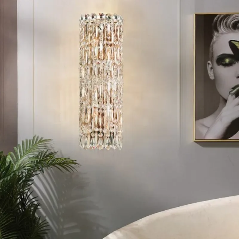 Light luxury crystal Italian bedside wall lamp, high-end simple villa homestay corridor aisle dresser mirror front wall lamp
