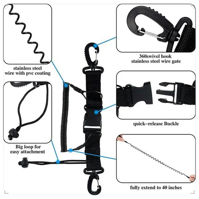 

2 Pack Scuba Diving Lanyards Camera Lanyards With Quick Release Buckles For Diving Lights Underwater Diving Tool Pole Blue&Black