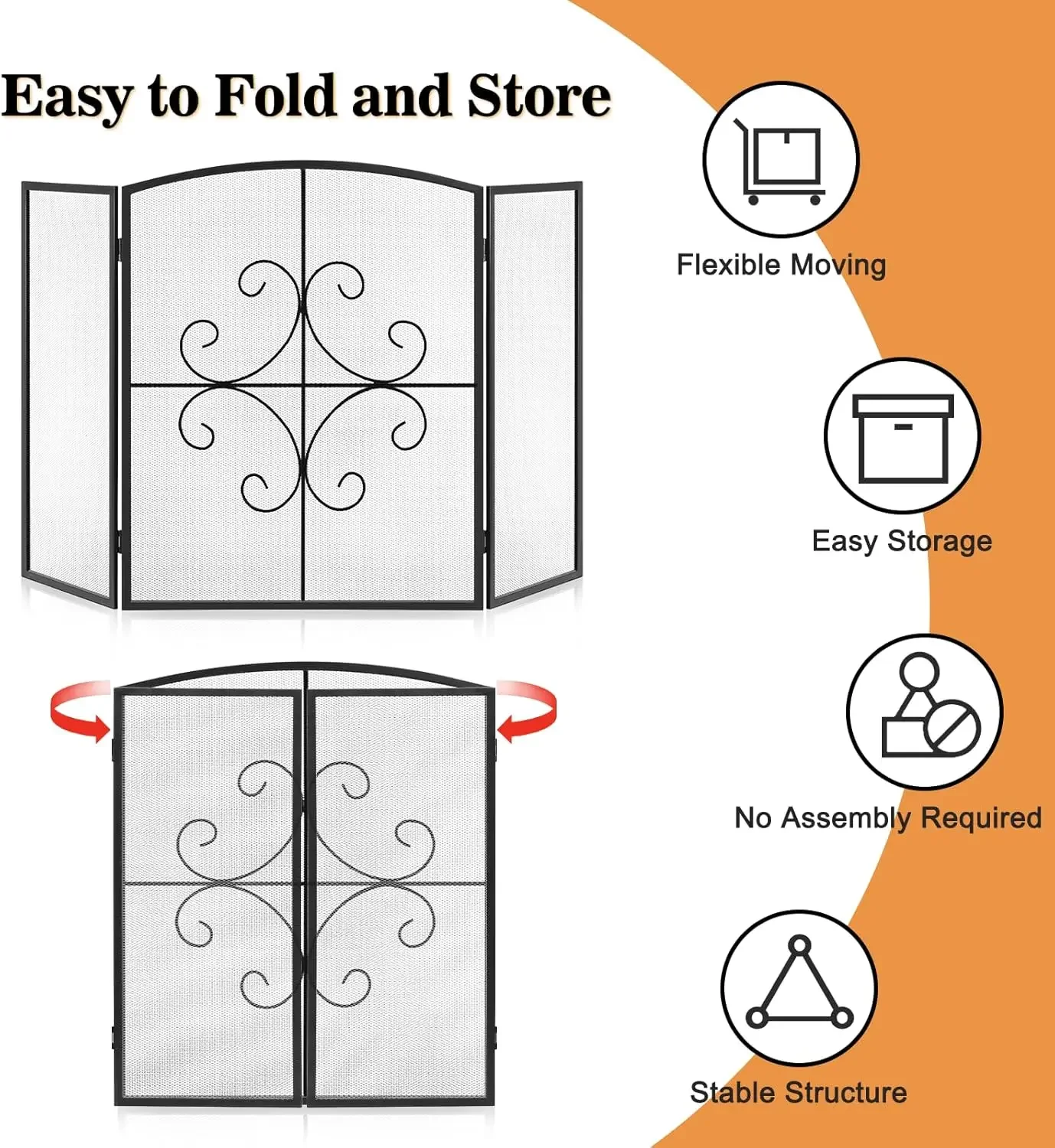 3 Panel Fireplace Screen 48