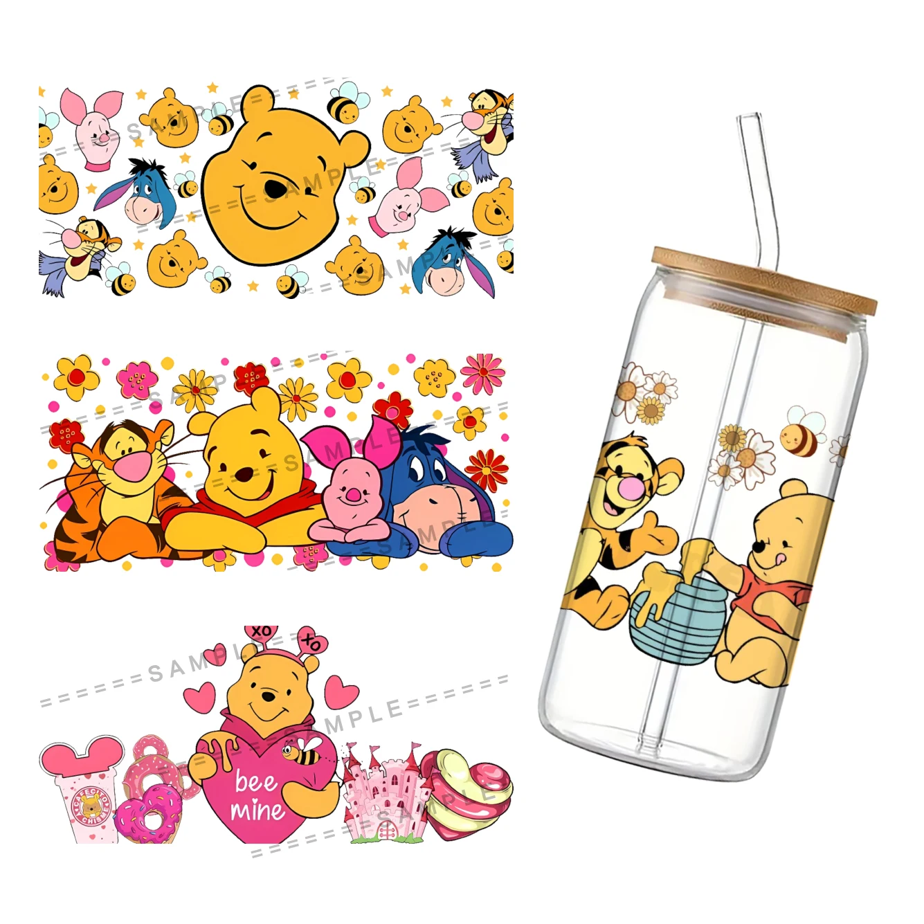 Disney Winnie the Pooh Custom Labels UV DTF Sticker For 16oz Toys Transfer Decal Self Adhesive Sticker DIY Logo