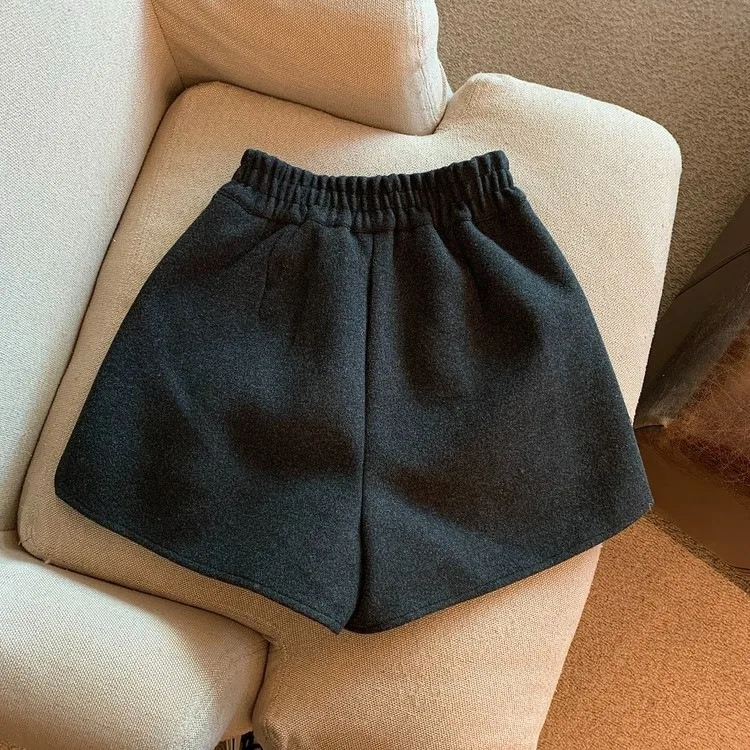 Damen-Shorts aus dicker Wolle mit weitem Bein, Herbst-Winter, neue High-Waist-Shorts, locker geschnitten, gerade geschnitten, Bootcut-Shorts, lässige Oberbekleidung – Detail 14