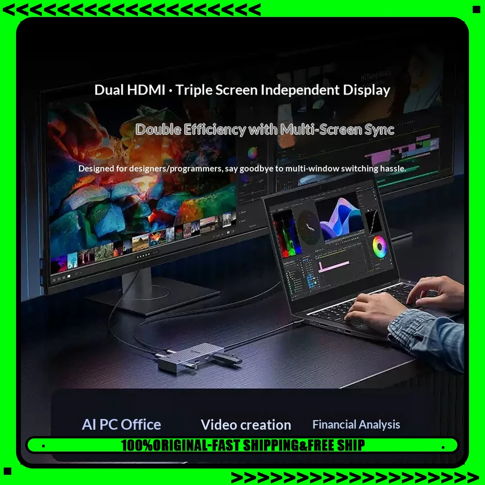 UGREEN 45365 USB C 3.2 Docking Station Dual HDMI Triple Display Thunderbolt 4 Multiport Hub Adapter for Laptop Monitors.