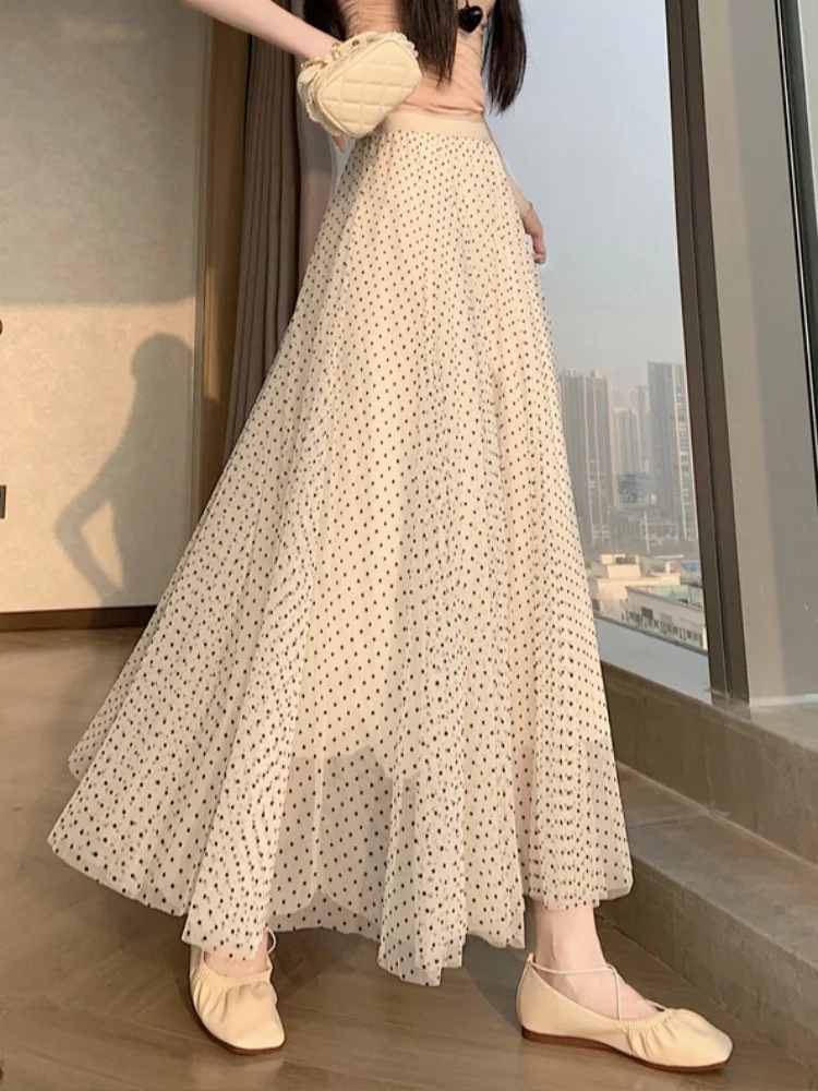 

Milk White Polka Dot Tulle Half-length Skirt Women's Summer New Small Size Wide Umbrella Skirt Net Skirt Inner Skirt