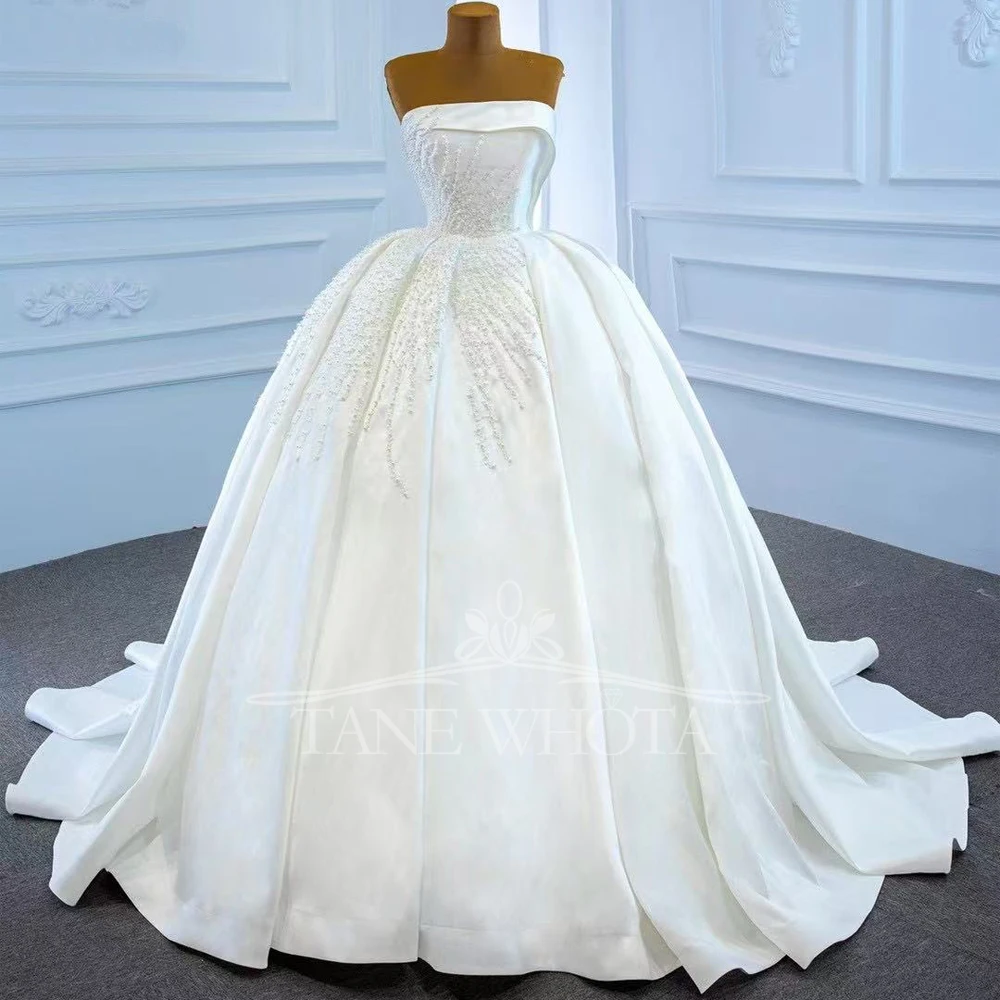 Wedding Dress Bride 2025 Strapless Sequins Beading Lace Up Back Customized White Wedding Dresses Luxury