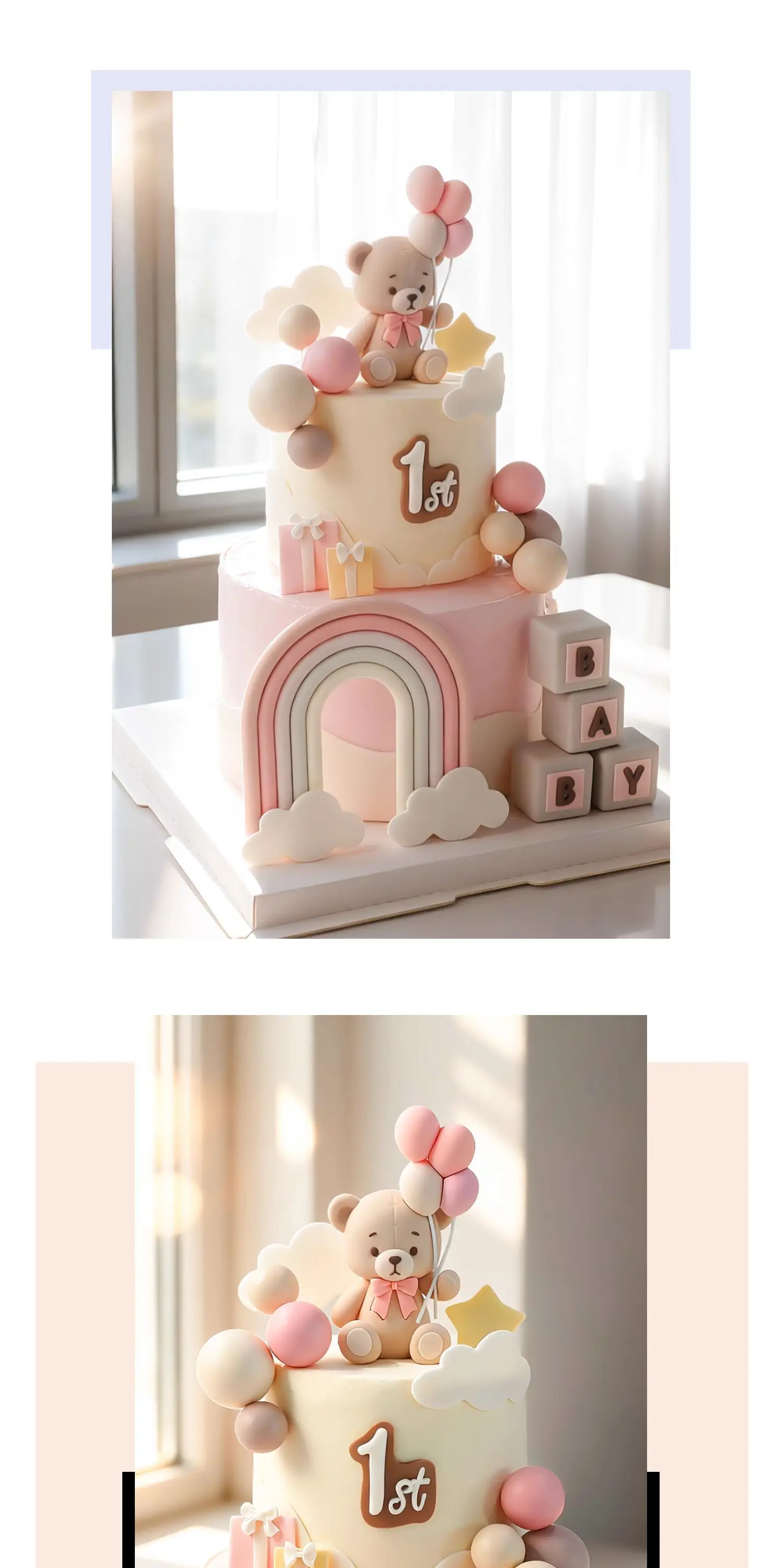 Cartoon Ballon Bär Kuchen Dekor Rosa Schleife Baby Thema Kuchen Topper für Mädchen 1. Geburtstag Party Baby Dusche Dekorationen Lieferungen – Detail 2