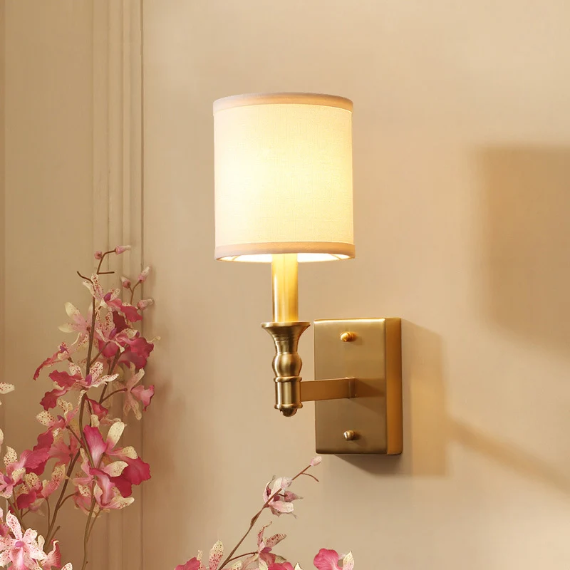 

Full copper bedroom bedside lamp, mirror headlight, European style minimalist living room indoor single head wall lamp