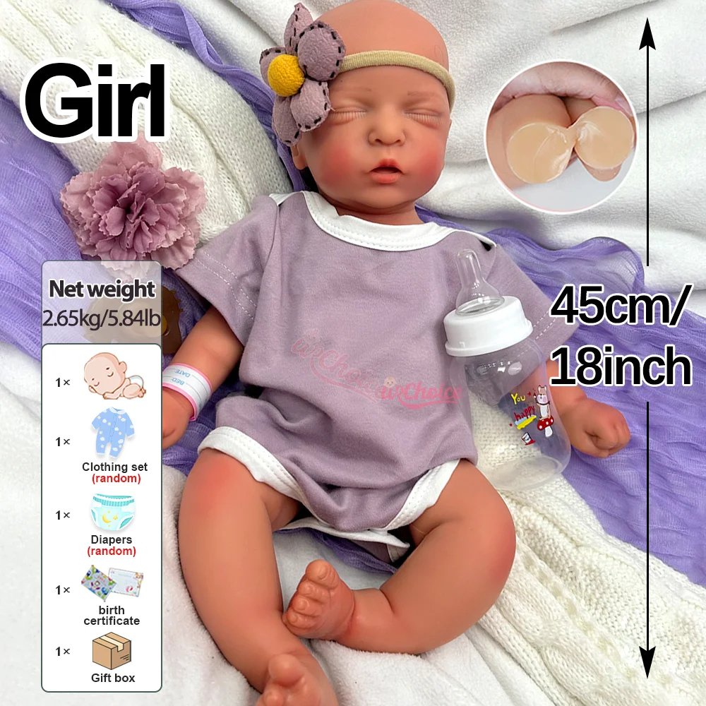 ตุ๊กตาเด็กเกิดใหม่หลับ ขนาด 18 นิ้ว ตุ๊กตาเด็กเกิดใหม่เหมือนจริง กันน้ำ ตุ๊กตาเด็กเกิดใหม่ทำมือจากซิลิโคน ตุ๊กตาเด็กผู้หญิงแรกเกิด ของขวัญวันเกิด