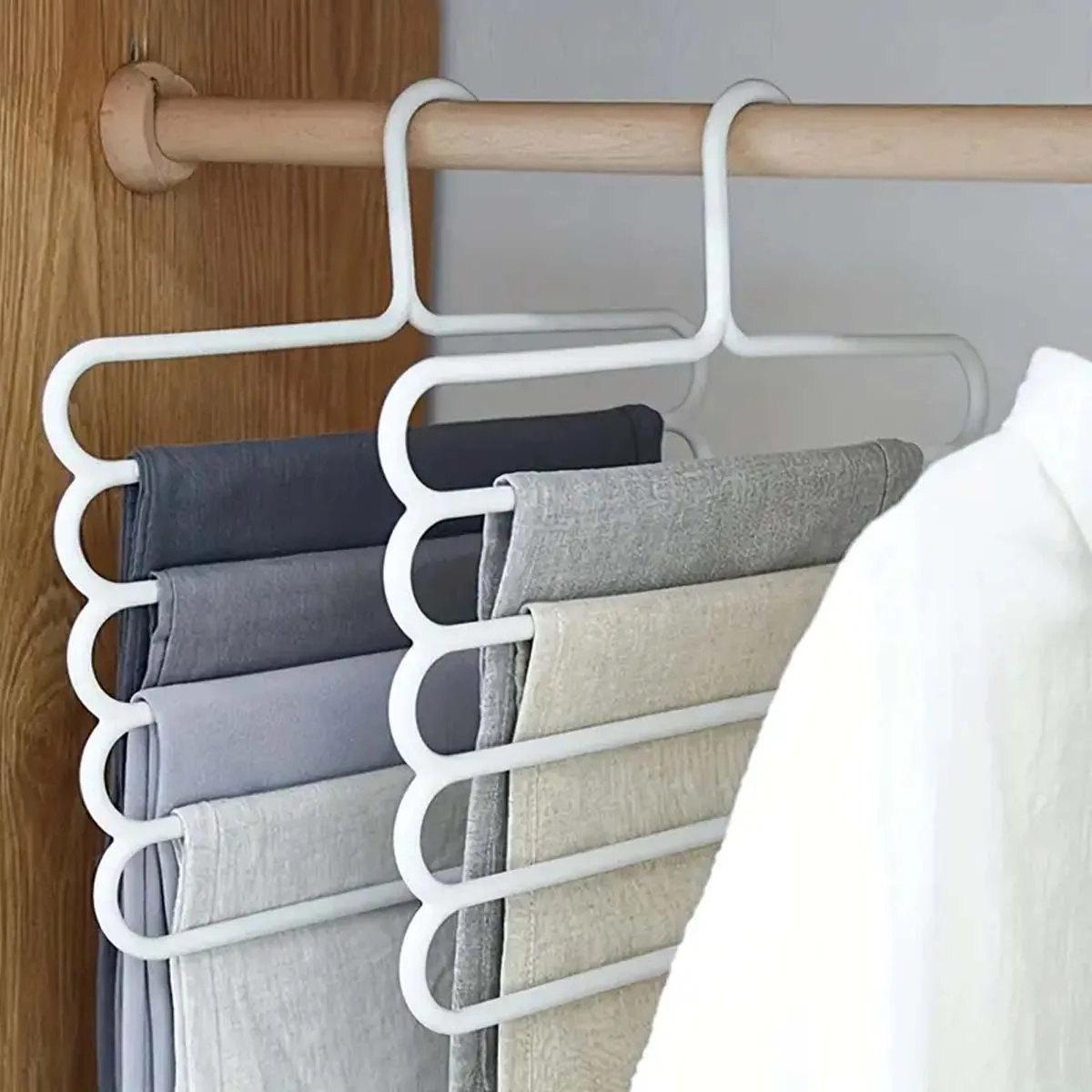 1/5pcs 5-tier Metal Pants Hanger, Foldable Non-slip Clothes Rack For Ties, Pants, Scarves, Household Space Saving Organizer For