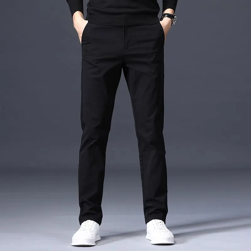 Printemps été mince pantalons décontractés hommes droit noir pantalon coton affaires coupe ajustée mode pantalon pour homme grande Size28-40