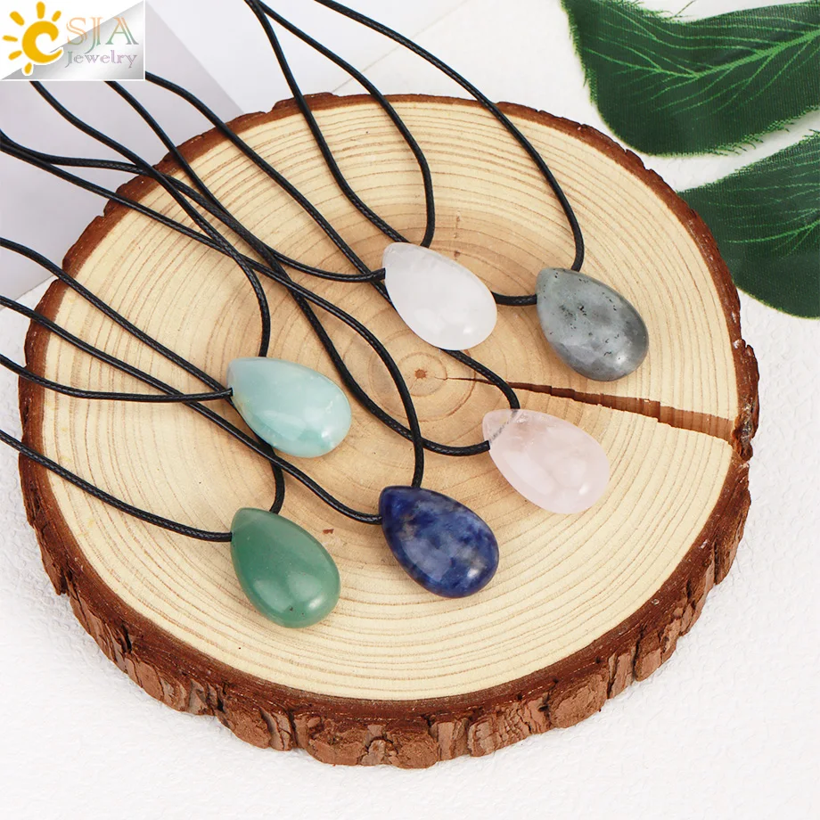 Natürliche Stein Perlen Halskette für Männer Frauen Healing Tropfen Anhänger Tigerauge Amethysten Rosa Quarz Kristall Choker Halsketten H497