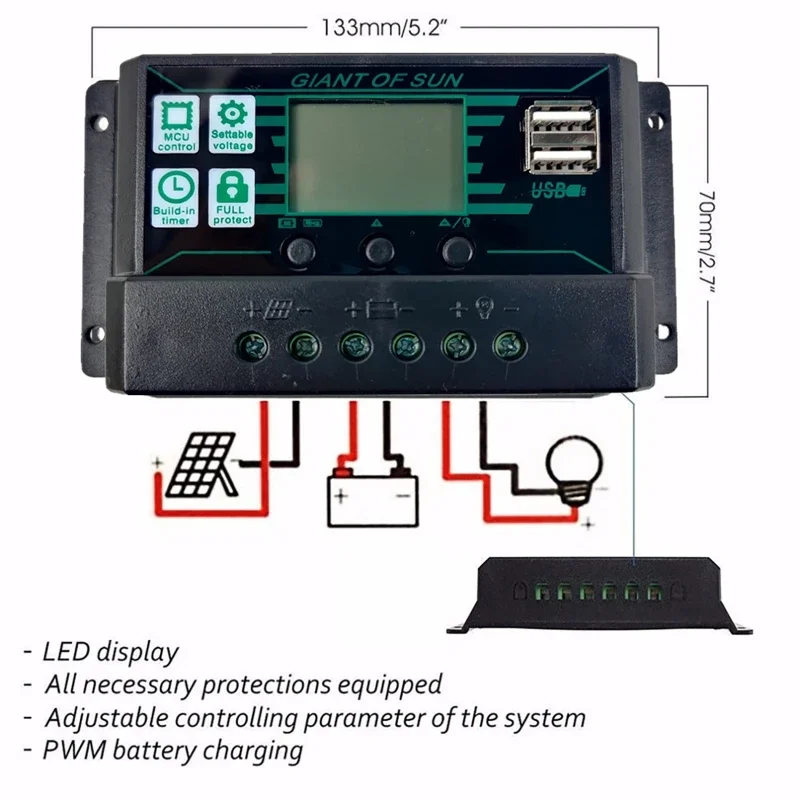 150A Solar Controller MPPT Regulator PWM Dual USB PV Panel Black Controller Solar Panel Battery Regulator Port LCD Display