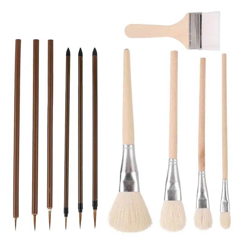 X64A-Art Paintbrush Set, 11Pcs Wooden Acrylic Paint Brushes Brushes Set For Painting Students Enthusiast