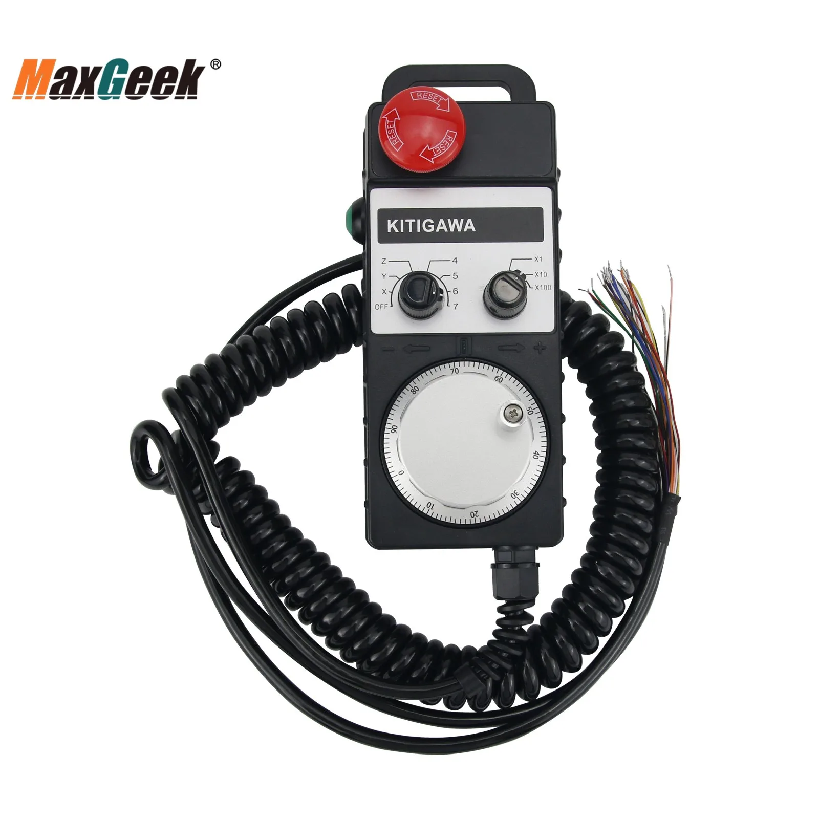 Maxgeek OMT004 7Axis Manual Pulse Generator CNC Handwheel 100PPR 5V with Emergency Stop Button Universal Type