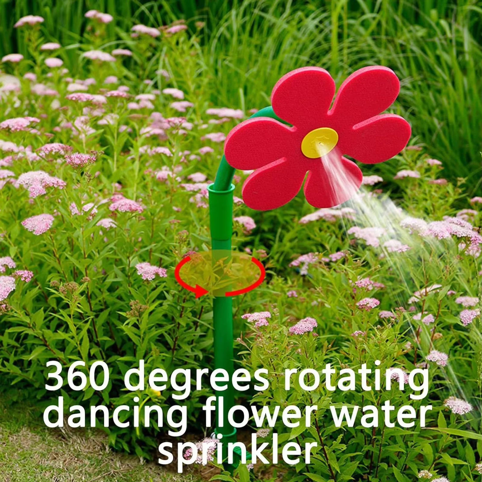 Crazy Spin Sprinkler Funny Flower Shape Dancing Daisy Sprinkler 720 Rotating Water Spray Toy for Yard Lawn Watering Garden Decor